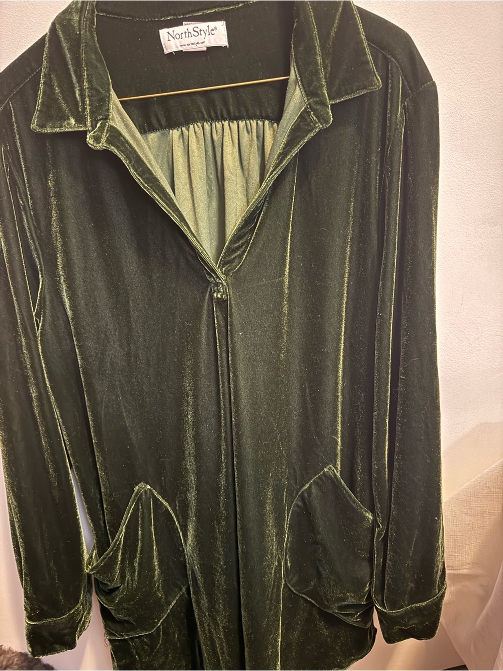 NorthStyle Velvet Open-Front Coat in Olive Green